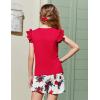 Arshiner Girls 2 Piece Outfits Summer Clothes Ruffle Short Sleeve Shirts Top and High Waist Paper Bag Shorts Set with Pockets(Red-flower)