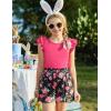 Arshiner Girls 2 Piece Outfits Summer Clothes Ruffle Short Sleeve Shirts Top and High Waist Paper Bag Shorts Set with Pockets(Rose Red-flower)