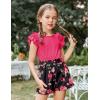 Arshiner Girls 2 Piece Outfits Summer Clothes Ruffle Short Sleeve Shirts Top and High Waist Paper Bag Shorts Set with Pockets(Rose Red-flower)