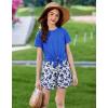 Arshiner Girls 2 Piece Outfits Summer Clothes Short Sleeve Tops and Paperbag Waist Shorts Set Cute Outfits 5-14(Blue Flower)