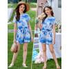 Arshiner Girls 2 Piece Outfits Summer Clothes Short Sleeve Tops and Paperbag Waist Shorts Set Cute Outfits 5-14(Blue Tie Dye)