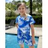 Arshiner Girls 2 Piece Outfits Summer Clothes Short Sleeve Tops and Paperbag Waist Shorts Set Cute Outfits 5-14(Blue Tie Dye)