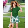 Arshiner Girls 2 Piece Outfits Summer Clothes Short Sleeve Tops and Paperbag Waist Shorts Set Cute Outfits 5-14(Green Leaf Print)