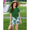 Arshiner Girls 2 Piece Outfits Summer Clothes Short Sleeve Tops and Paperbag Waist Shorts Set Cute Outfits 5-14(Green Leaf Print)