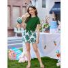 Arshiner Girls 2 Piece Outfits Summer Clothes Short Sleeve Tops and Paperbag Waist Shorts Set Cute Outfits 5-14(Green Leaf Print)