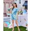 Arshiner Girls 2 Piece Outfits Summer Clothes Short Sleeve Tops and Paperbag Waist Shorts Set Cute Outfits 5-14(Green&blue&white)