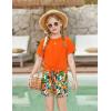 Arshiner Girls 2 Piece Outfits Summer Clothes Short Sleeve Tops and Paperbag Waist Shorts Set Cute Outfits 5-14(Orange Flower)