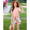 Arshiner Girls 2 Piece Outfits Summer Clothes Short Sleeve Tops and Paperbag Waist Shorts Set Cute Outfits 5-14(Pink Flower)