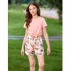 Arshiner Girls 2 Piece Outfits Summer Clothes Short Sleeve Tops and Paperbag Waist Shorts Set Cute Outfits 5-14(Pink Flower)