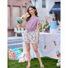 Arshiner Girls 2 Piece Outfits Summer Clothes Short Sleeve Tops and Paperbag Waist Shorts Set Cute Outfits 5-14(Purple Butterfly Print)
