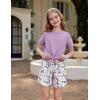 Arshiner Girls 2 Piece Outfits Summer Clothes Short Sleeve Tops and Paperbag Waist Shorts Set Cute Outfits 5-14(Purple Butterfly Print)