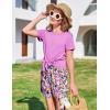 Arshiner Girls 2 Piece Outfits Summer Clothes Short Sleeve Tops and Paperbag Waist Shorts Set Cute Outfits 5-14(Purple Flower)