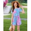 Arshiner Girls 2 Piece Outfits Summer Clothes Short Sleeve Tops and Paperbag Waist Shorts Set Cute Outfits 5-14(Purple&blue)
