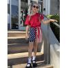 Arshiner Girls 2 Piece Outfits Summer Clothes Short Sleeve Tops and Paperbag Waist Shorts Set Cute Outfits 5-14(Red)