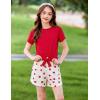 Arshiner Girls 2 Piece Outfits Summer Clothes Short Sleeve Tops and Paperbag Waist Shorts Set Cute Outfits 5-14(Red &Heart Print)