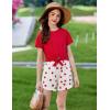 Arshiner Girls 2 Piece Outfits Summer Clothes Short Sleeve Tops and Paperbag Waist Shorts Set Cute Outfits 5-14(Red &Heart Print)