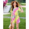 Arshiner Girls 2 Piece Outfits Summer Clothes Short Sleeve Tops and Paperbag Waist Shorts Set Cute Outfits 5-14(Rose&yellow&blue)