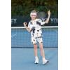 Arshiner Girls 2 Piece Outfits Summer Clothes Short Sleeve Tops and Short with Pockets Kids Fashion Clothing Sets(Tie Dye_black)