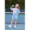 Arshiner Girls 2 Piece Outfits Summer Clothes Short Sleeve Tops and Short with Pockets Kids Fashion Clothing Sets(Tie Dye_blue Pink Purple)