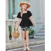 Arshiner Girls 2 Piece Outfits Summer Clothes Square Neck Puffed Sleeve Bubble Hem Tops Shirt and Casual Short Set(Black-hawaii Flower)