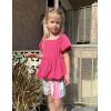 Arshiner Girls 2 Piece Outfits Summer Clothes Square Neck Puffed Sleeve Bubble Hem Tops Shirt and Casual Short Set(Hot Pink-strips)