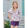 Arshiner Girls 2 Piece Outfits Summer Clothes Square Neck Puffed Sleeve Bubble Hem Tops Shirt and Casual Short Set(Purple-butterfly)