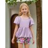 Arshiner Girls 2 Piece Outfits Summer Clothes Square Neck Puffed Sleeve Bubble Hem Tops Shirt and Casual Short Set(Purple-flower)