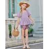 Arshiner Girls 2 Piece Outfits Summer Clothes Square Neck Puffed Sleeve Bubble Hem Tops Shirt and Casual Short Set(Purple-flower)