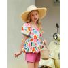 Arshiner Girls 2 Piece Outfits Summer Clothes Square Neck Puffed Sleeve Bubble Hem Tops Shirt and Casual Short Set(Rose Red-flower)