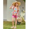 Arshiner Girls 2 Piece Outfits Summer Clothes Square Neck Puffed Sleeve Bubble Hem Tops Shirt and Casual Short Set(Rose Red-flower)
