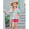 Arshiner Girls 2 Piece Outfits Summer Clothes Square Neck Puffed Sleeve Bubble Hem Tops Shirt and Casual Short Set(Rose Red-stripes)