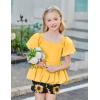 Arshiner Girls 2 Piece Outfits Summer Clothes Square Neck Puffed Sleeve Bubble Hem Tops Shirt and Casual Short Set(Yellow-sunflower)