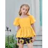 Arshiner Girls 2 Piece Outfits Summer Clothes Square Neck Puffed Sleeve Bubble Hem Tops Shirt and Casual Short Set(Yellow-sunflower)