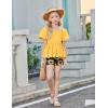 Arshiner Girls 2 Piece Outfits Summer Clothes Square Neck Puffed Sleeve Bubble Hem Tops Shirt and Casual Short Set(Yellow-sunflower)