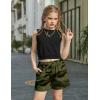 Arshiner Girls 2 Piece Outfits Summer Tank Top and Shorts Set with Pockets Kids Sleeveless Clothes 6-14Y(Black&camouflage)
