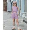 Arshiner Girls 2 Piece Outfits Summer Tank Top and Shorts Set with Pockets Kids Sleeveless Clothes 6-14Y(Light Purple)