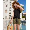 Arshiner Girl’s 2 Piece Outfits Summer Tie Knot Tank Top and Paperbag Waist Pocketed Short Sets(Army Green)