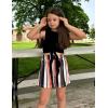 Arshiner Girl’s 2 Piece Outfits Summer Tie Knot Tank Top and Paperbag Waist Pocketed Short Sets(Color Striped)