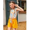 Arshiner Girl’s 2 Piece Outfits Summer Tie Knot Tank Top and Paperbag Waist Pocketed Short Sets(Orange Flower)