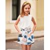 Arshiner Girl’s 2 Piece Outfits Summer Tie Knot Tank Top and Paperbag Waist Pocketed Short Sets(White Geometric)