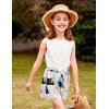 Arshiner Girl’s 2 Piece Outfits Summer Tie Knot Tank Top and Paperbag Waist Pocketed Short Sets(White Geometric)