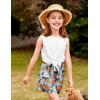 Arshiner Girl’s 2 Piece Outfits Summer Tie Knot Tank Top and Paperbag Waist Pocketed Short Sets(White Orange Flower)