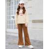 Arshiner Girls 2 Piece Outfits Sweatsuits Sets Kangaroo Pocket Long Sleeve Hooded Sweatshirt with Flare Sweatpants Sets(Beige & Brown)