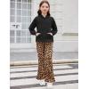 Arshiner Girls 2 Piece Outfits Sweatsuits Sets Kangaroo Pocket Long Sleeve Hooded Sweatshirt with Flare Sweatpants Sets(Leopard Print)