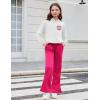 Arshiner Girls 2 Piece Outfits Sweatsuits Sets Kangaroo Pocket Long Sleeve Hooded Sweatshirt with Flare Sweatpants Sets(White & Rose Red)