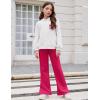 Arshiner Girls 2 Piece Outfits Sweatsuits Sets Kangaroo Pocket Long Sleeve Hooded Sweatshirt with Flare Sweatpants Sets(White & Rose Red)