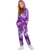 Arshiner Girl’s 2 Piece Outfits Tie-dye Twist Front Pullover Hooded Sweatsuits Sweatshirt and Sweatpants Clothing Set(Black & Green & Purple)