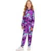 Arshiner Girl’s 2 Piece Outfits Tie-dye Twist Front Pullover Hooded Sweatsuits Sweatshirt and Sweatpants Clothing Set(Black & Green & Purple)