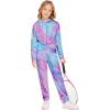 Arshiner Girl’s 2 Piece Outfits Tie-dye Twist Front Pullover Hooded Sweatsuits Sweatshirt and Sweatpants Clothing Set(Blue & Purple)