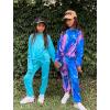 Arshiner Girl’s 2 Piece Outfits Tie-dye Twist Front Pullover Hooded Sweatsuits Sweatshirt and Sweatpants Clothing Set(Dark Blue & Dark Purple & Light Blue)